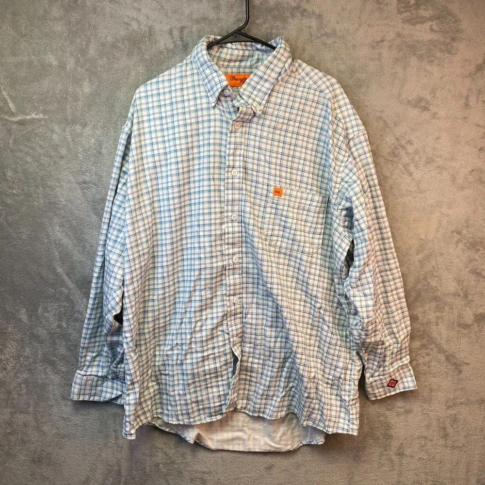 Wrangler 20X FR Men's XL-Reg Blue Plaid Flame Resistant Work Shirt
